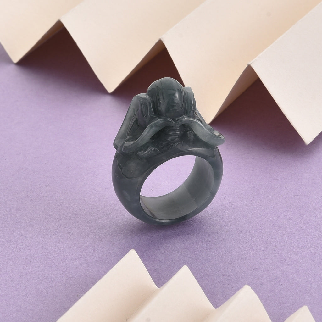 Natural Olmec Jade Carved Elephant Ring 85.00 Ct._8415916_2