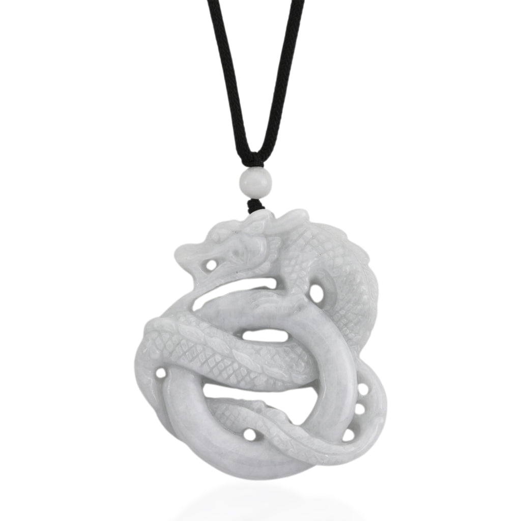 Natural White Jade Adjustable Dragon Carving Necklace with Cotton Thread (Size - 28) 165.00 Ct._8415921