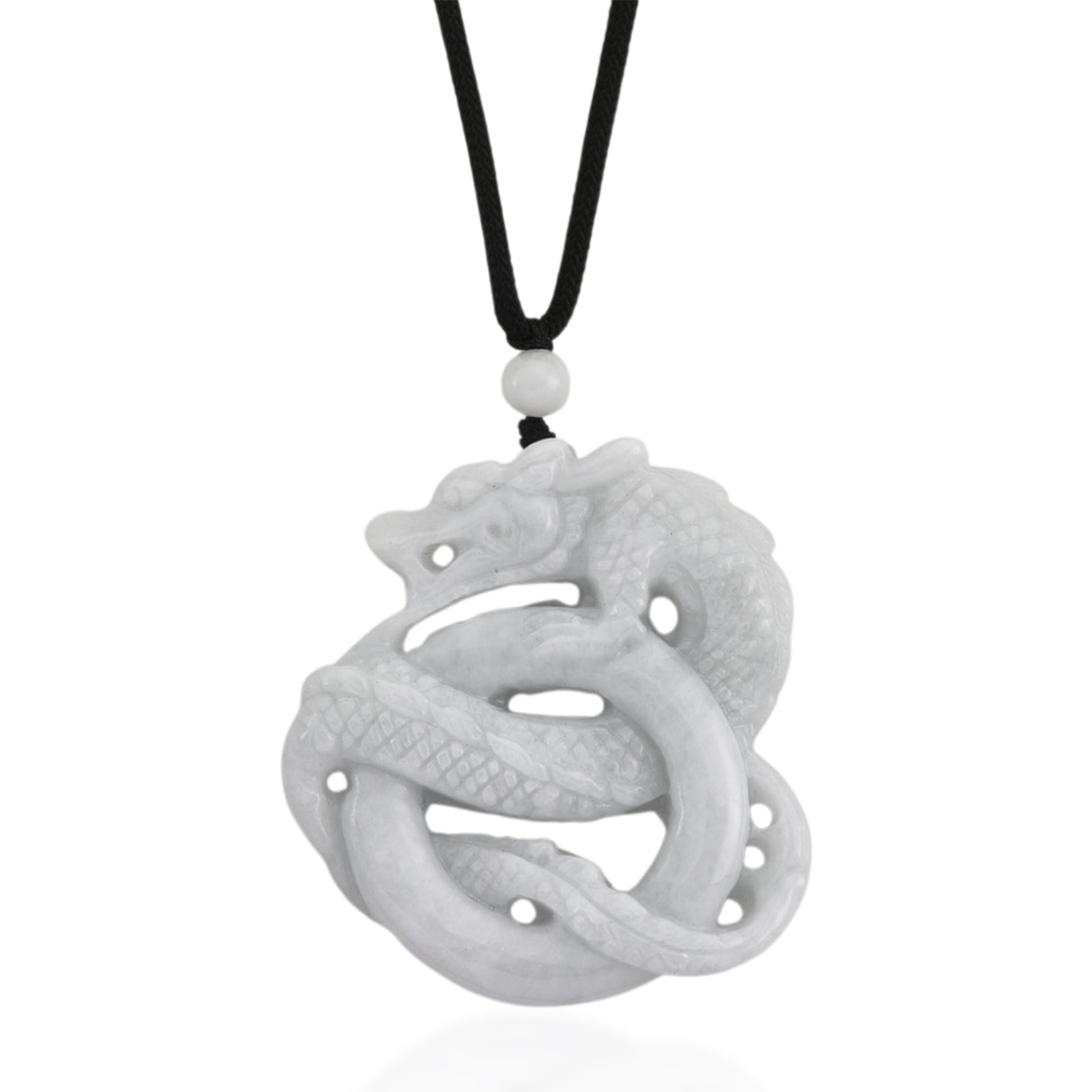Natural White Jade Adjustable Dragon Carving Necklace with Cotton Thread (Size - 28) 165.00 Ct. V32516450 0