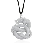 Natural White Jade Adjustable Dragon Carving Necklace with Cotton Thread (Size - 28) 165.00 Ct._8415921