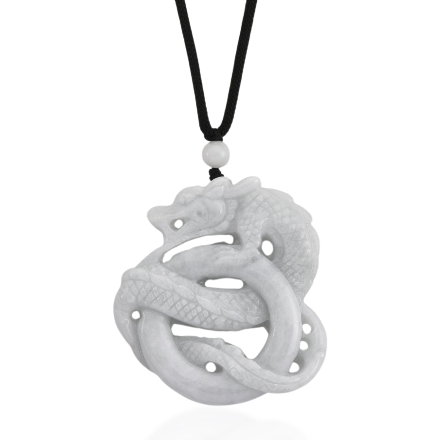 Natural White Jade Adjustable Dragon Carving Necklace with Cotton Thread (Size - 28) 165.00 Ct. V32516450 0
