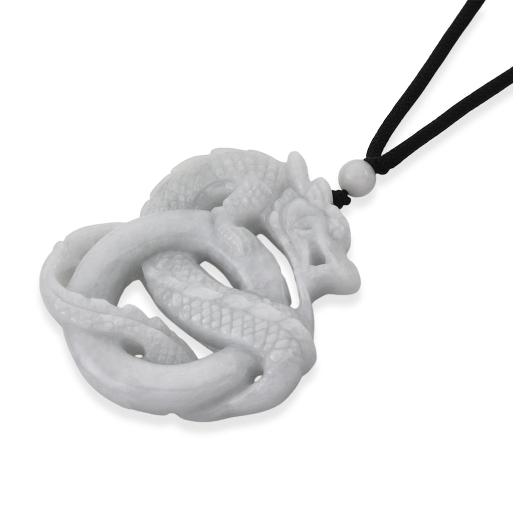 Natural White Jade Adjustable Dragon Carving Necklace with Cotton Thread (Size - 28) 165.00 Ct._8415921_3