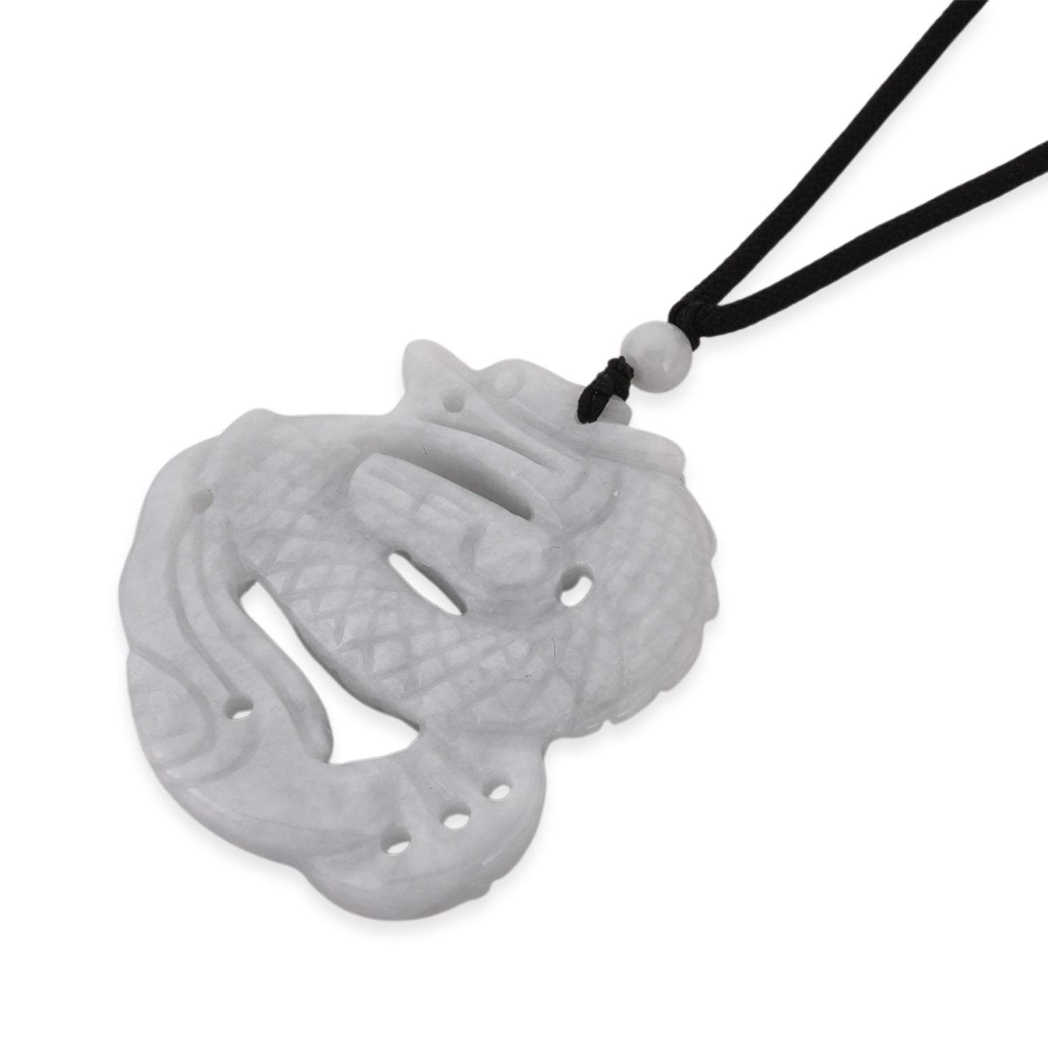 Natural White Jade Adjustable Dragon Carving Necklace with Cotton Thread (Size - 28) 165.00 Ct. V32516450 5