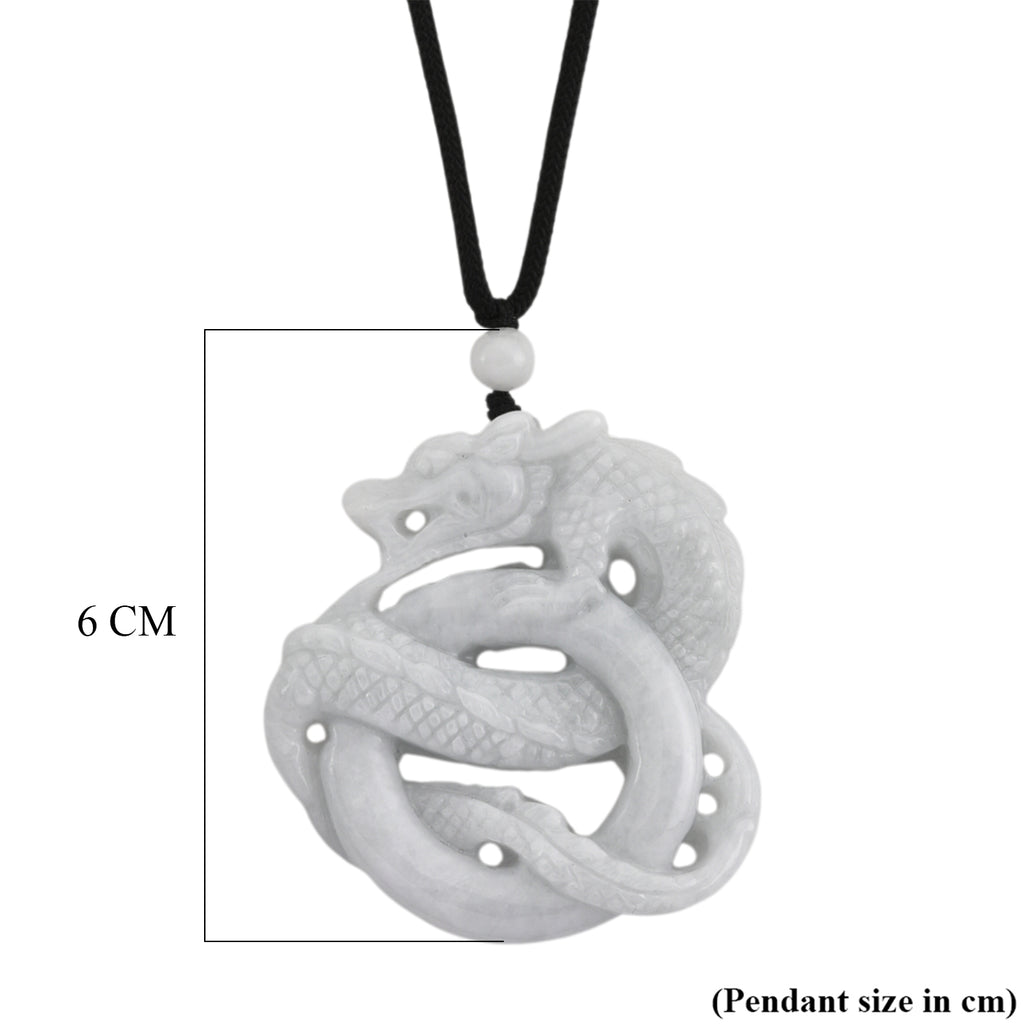 Natural White Jade Adjustable Dragon Carving Necklace with Cotton Thread (Size - 28) 165.00 Ct._8415921_6