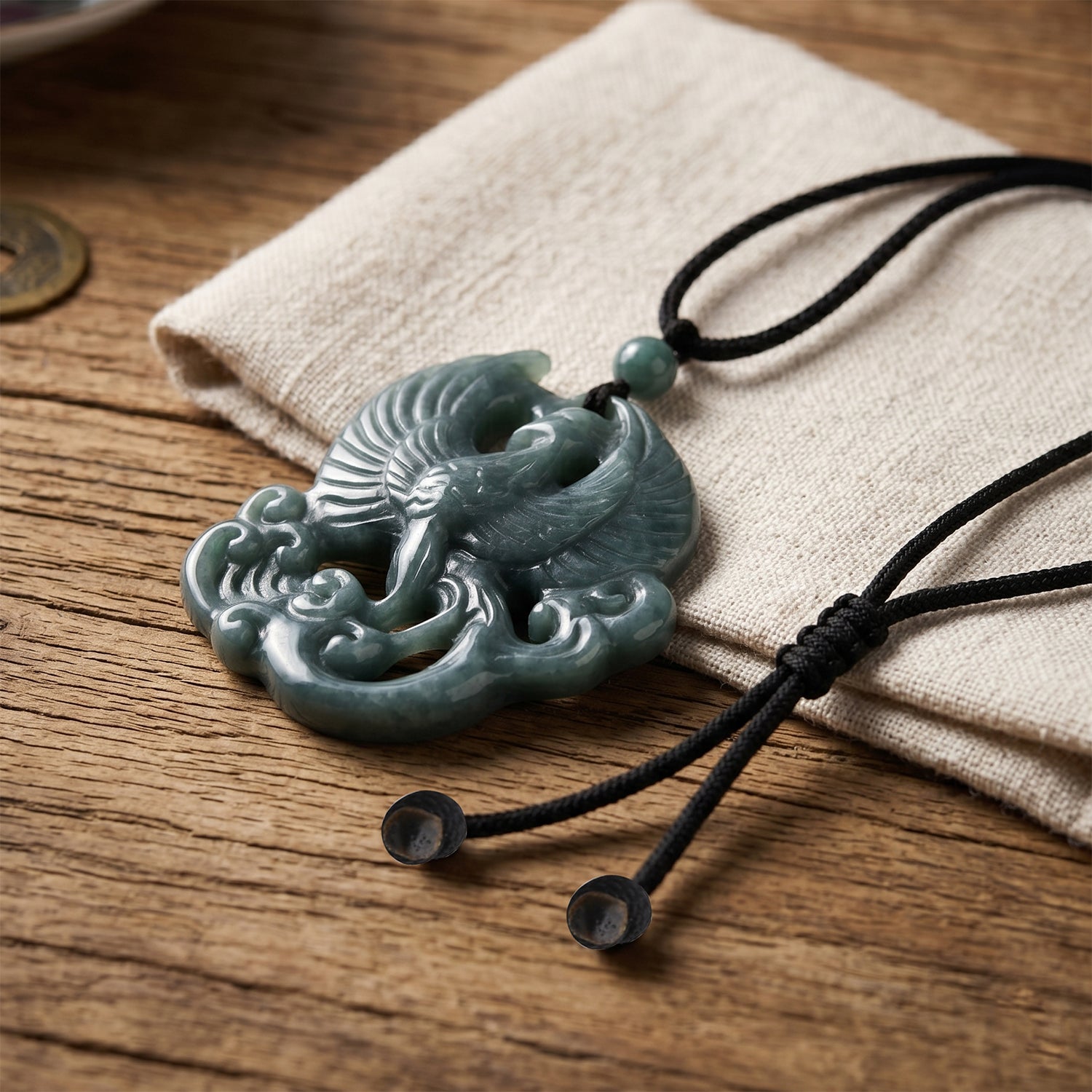 Natural Jadeite Jade Adjustable Carved Eagle Necklace with Cotton Thread (Size - 28) 85.00 Ct. V32354951 3