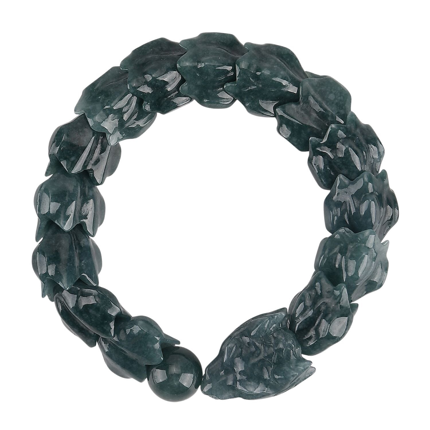 Natural Type A Jadeite Jade  Stretchable Dragon Bracelet (Size - 7.25) 300 Ct. V32515291 0