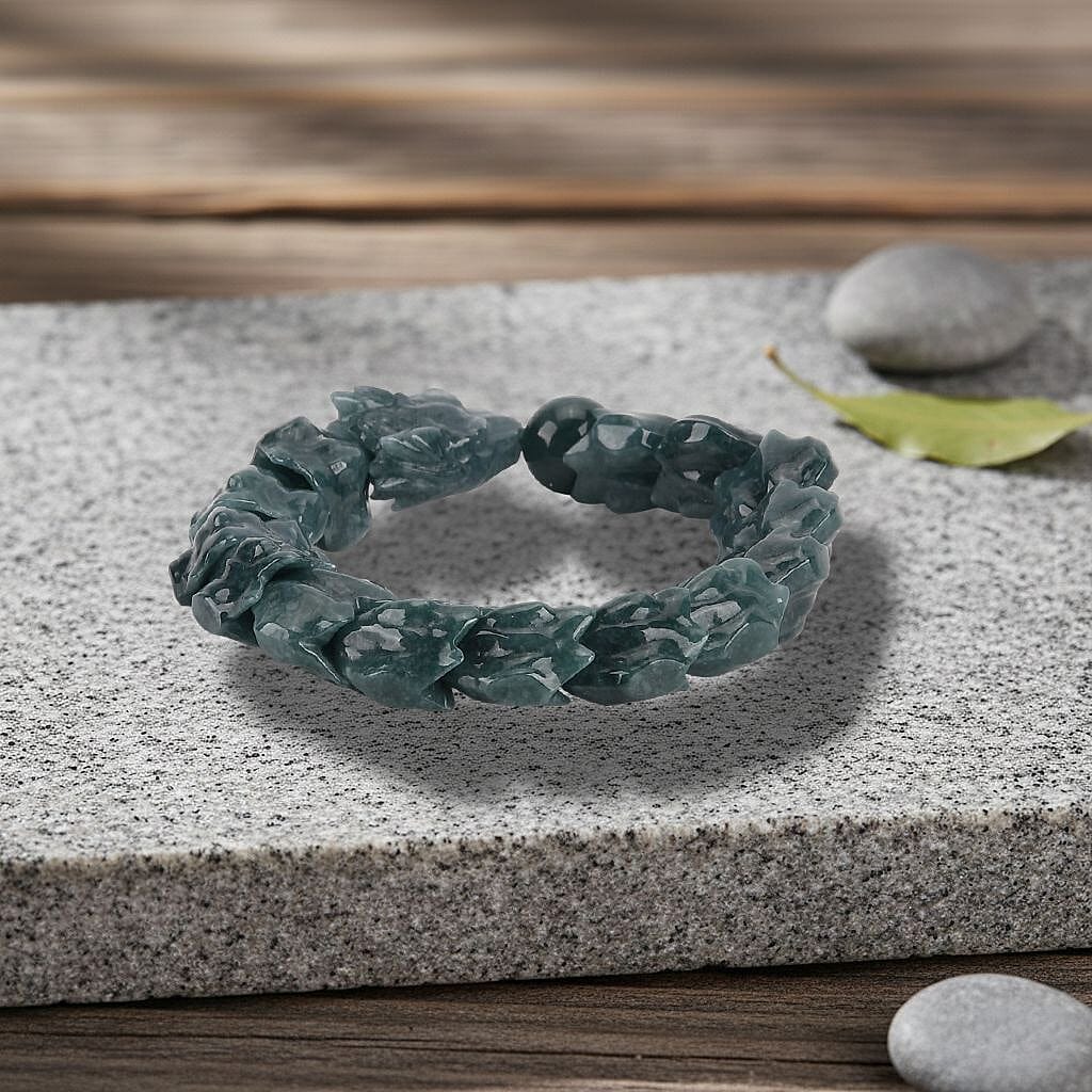Natural Type A Jadeite Jade  Stretchable Dragon Bracelet (Size - 7.25) 300 Ct. V32515291 2