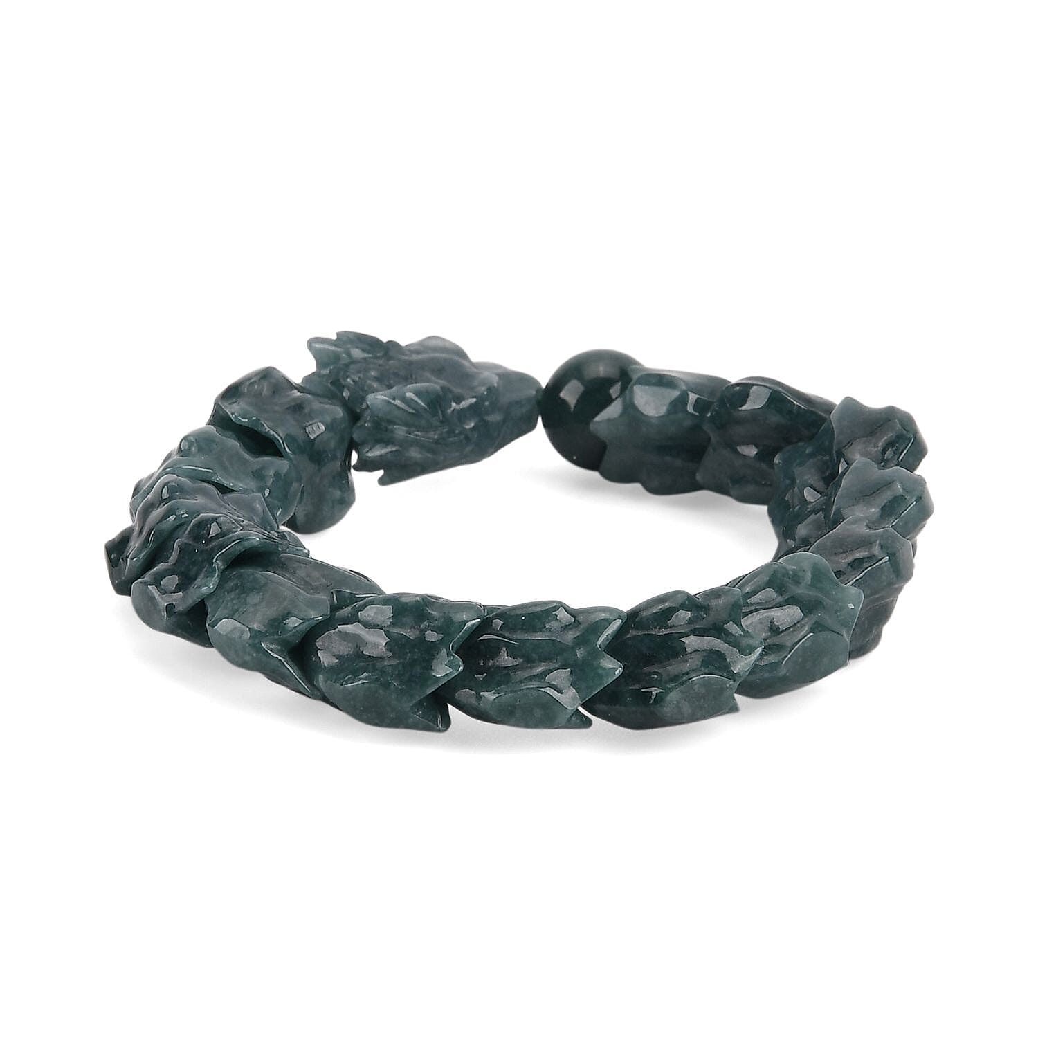 Natural Type A Jadeite Jade  Stretchable Dragon Bracelet (Size - 7.25) 300 Ct. V32515291 4