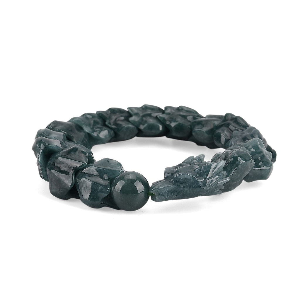 Natural Type A Jadeite Jade  Stretchable Dragon Bracelet (Size - 7.25) 300 Ct._8415991_4