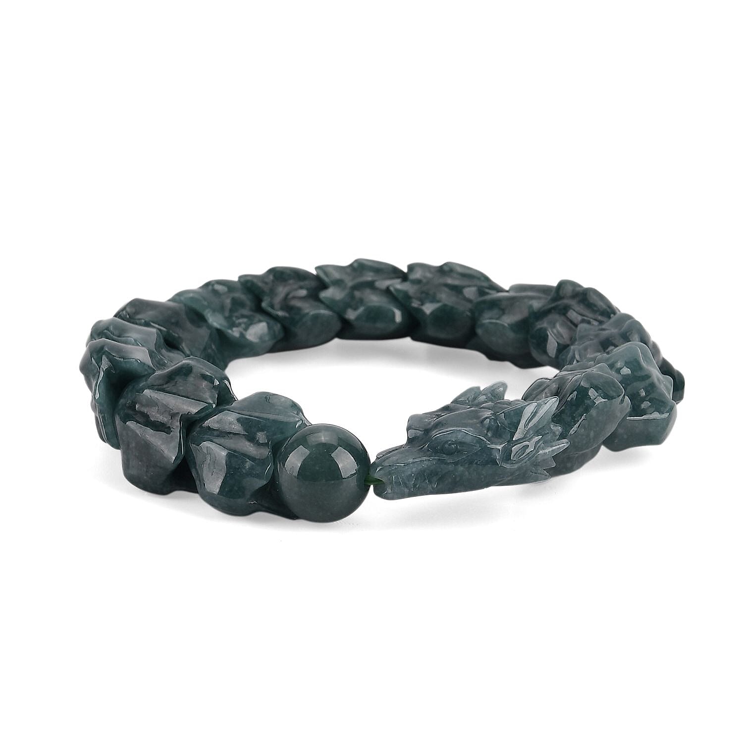 Natural Type A Jadeite Jade  Stretchable Dragon Bracelet (Size - 7.25) 300 Ct. V32515291 5