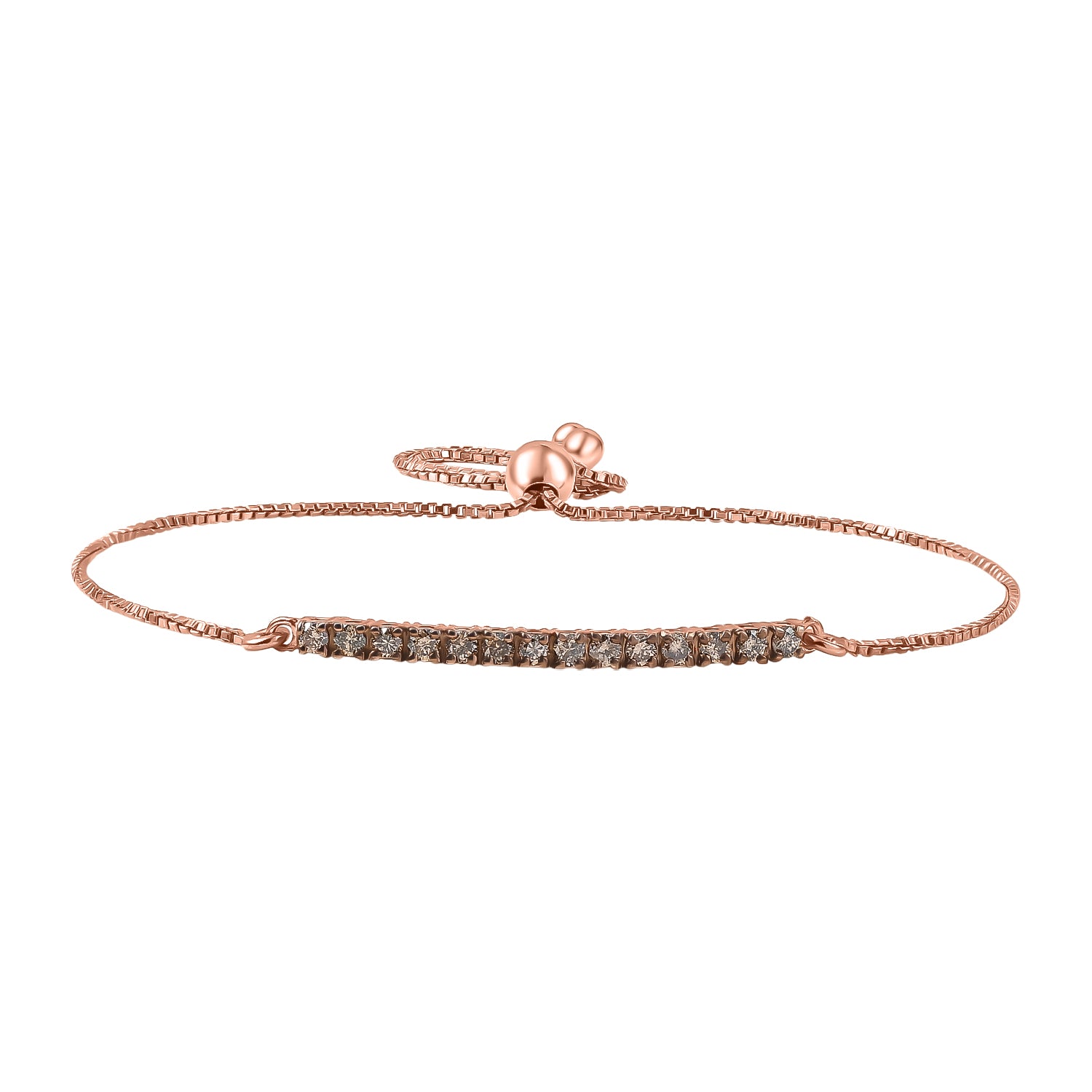 NY Close Out Deal - Natural Champagne Diamond Adjustable Bracelet (Size - 10) in 18K Vermeil Rose Gold Plated Sterling Silver 0.50 cts V32520544 0