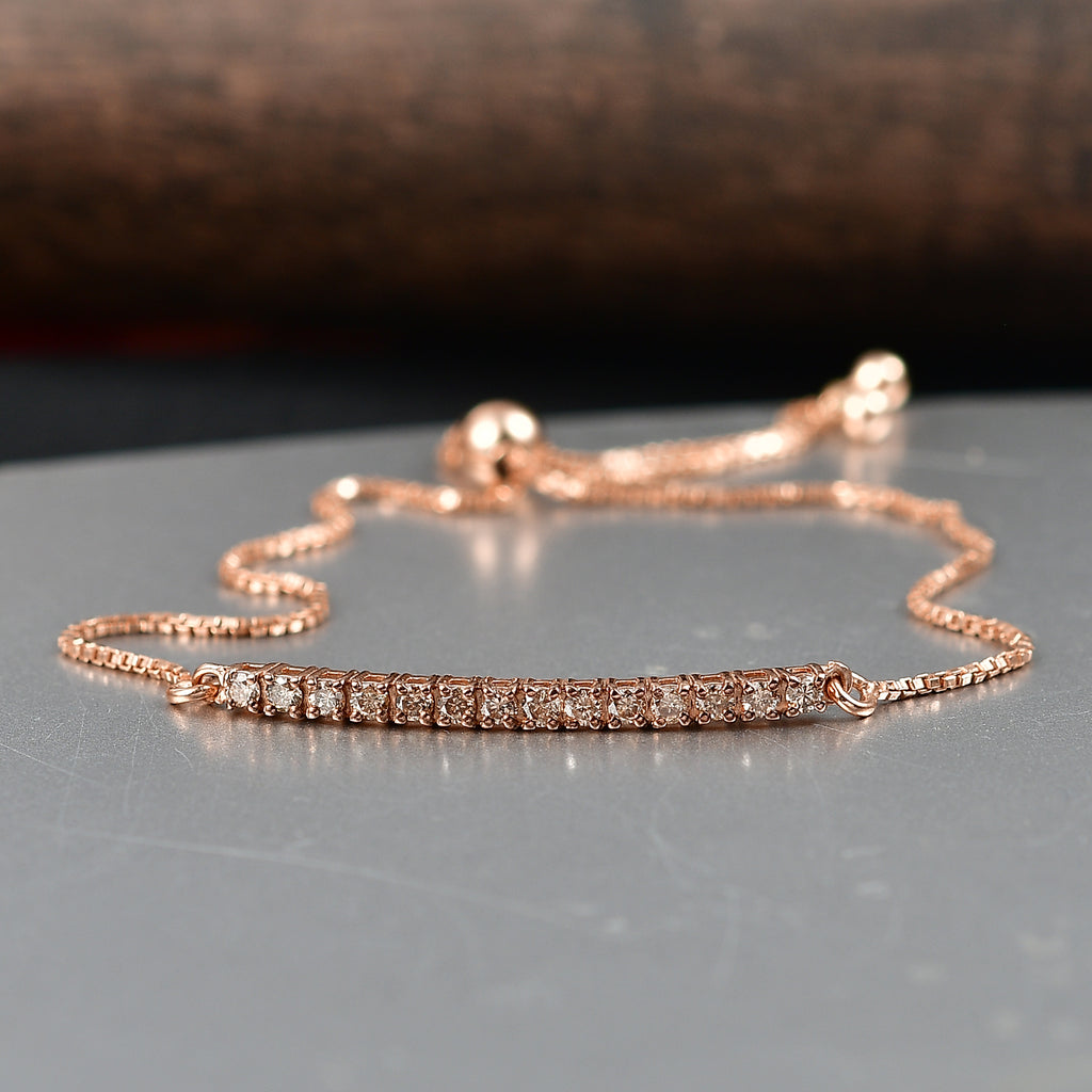 NY Close Out Deal - Natural Champagne Diamond Adjustable Bracelet (Size - 10) in 18K Vermeil Rose Gold Plated Sterling Silver_8415996_1
