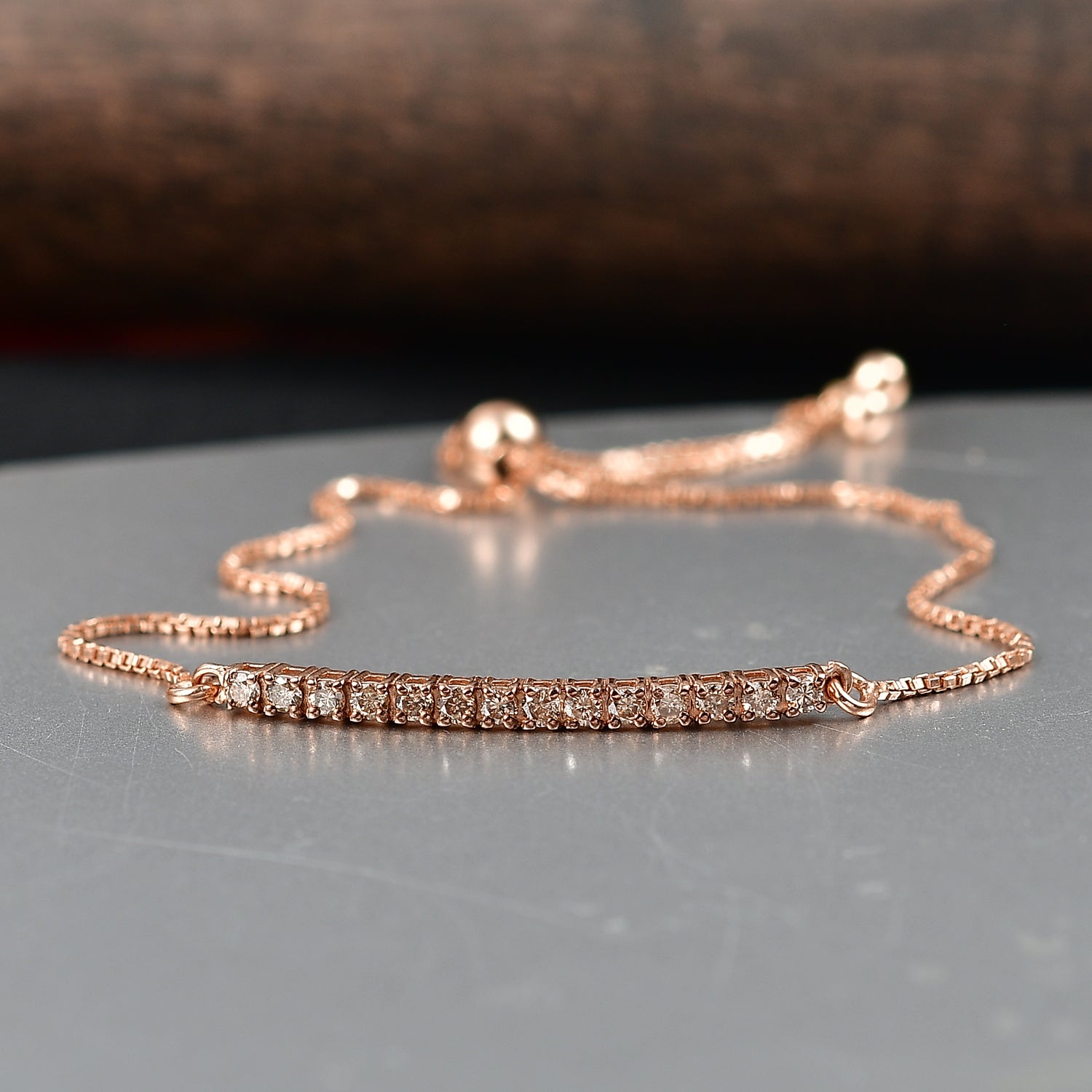 NY Close Out Deal - Natural Champagne Diamond Adjustable Bracelet (Size - 10) in 18K Vermeil Rose Gold Plated Sterling Silver 0.50 cts V32520544 2