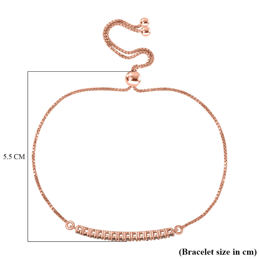 NY Close Out Deal - Natural Champagne Diamond Adjustable Bracelet (Size - 10) in 18K Vermeil Rose Gold Plated Sterling Silver_8415996_4