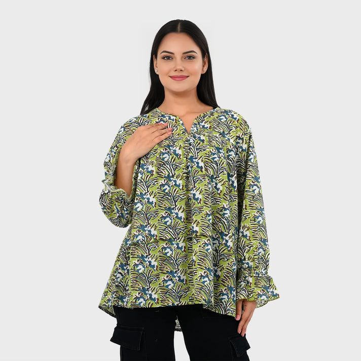 La Marey Pure Cotton Artisan Block Printed Top (Size S, Fit 8 To 10) - Green 8416086 2