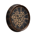 Rotating Gears Wall Clock - Industrial Roman Numeral Timepiece with 3-Colour LED Backlight, Remote Controlled Moving Gear Art - Brown & Gold_8416215_5