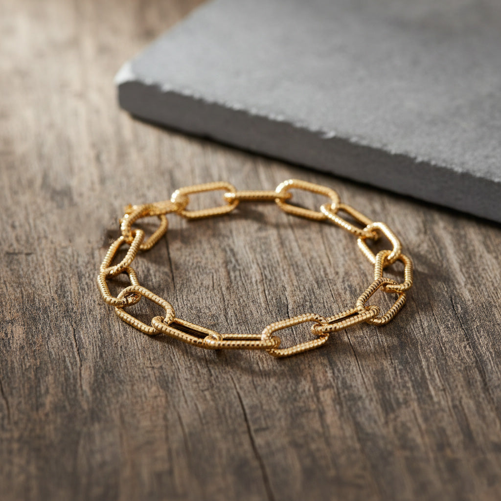 9K Yellow Gold 8.7MM Link Bracelet with Lobster Clasp 7.5 Inch 8416233 1