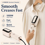 LIVMORE Handheld Garment Steamer (1000W) - 180Degree Rotatable Panel for Vertical & Flat Ironing - 60ML Transparent Water Tank - Beige_8416286_2