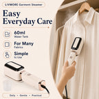 LIVMORE Handheld Garment Steamer (1000W) - 180Degree Rotatable Panel for Vertical & Flat Ironing - 60ML Transparent Water Tank - Beige_8416286_4