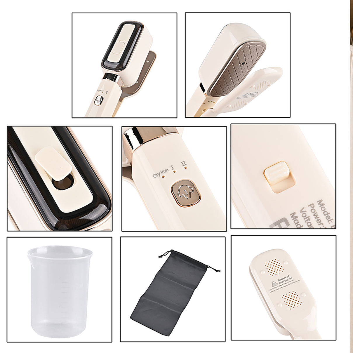 LIVMORE Handheld Garment Steamer (1000W) - 180Degree Rotatable Panel for Vertical &amp; Flat Ironing - 60ML Transparent Water Tank - Beige 8416286 7
