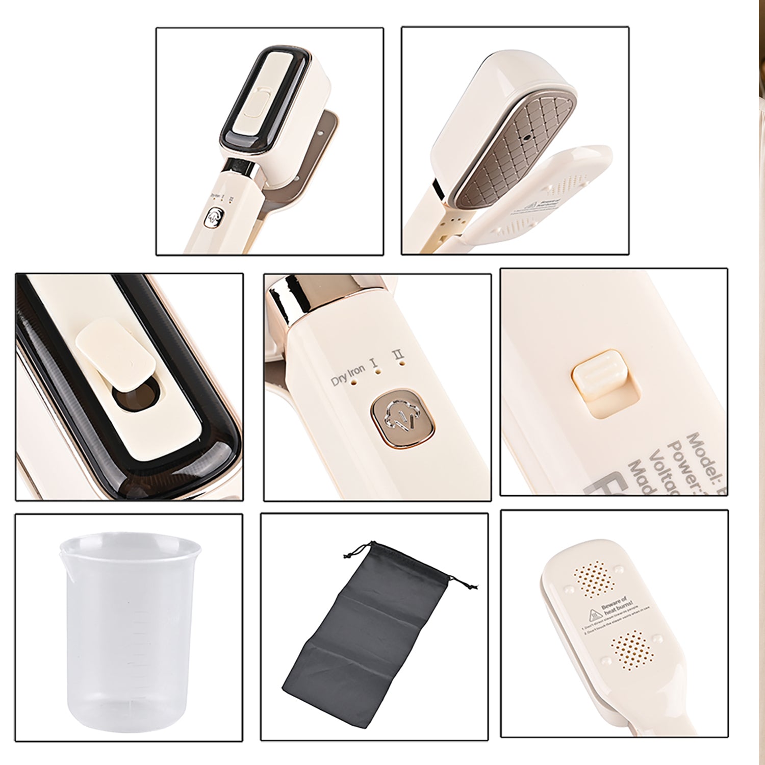 LIVMORE Handheld Garment Steamer (1000W) - 180Degree Rotatable Panel for Vertical &amp; Flat Ironing - 60ML Transparent Water Tank - Beige 8416286 7