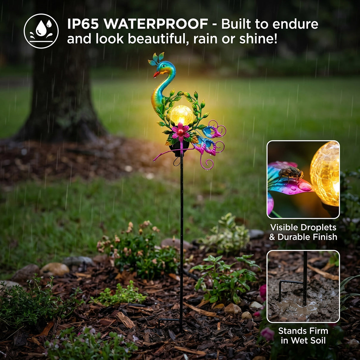 Decorative Solar-Powered Peacock Landscape Ground Stake Lamp ( 20x6x83cm) - Green 8416466 3