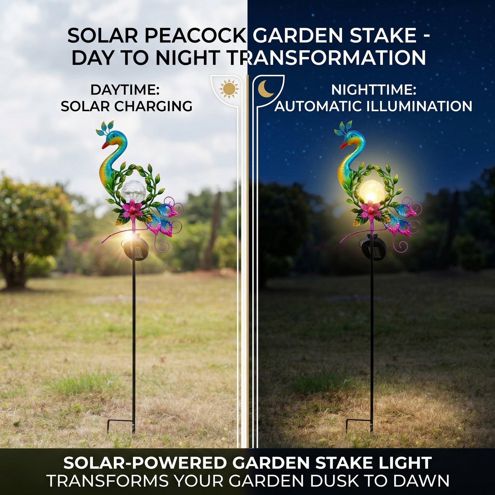 Decorative Solar-Powered Peacock Landscape Ground Stake Lamp ( 20x6x83cm) - Green 8416466 4