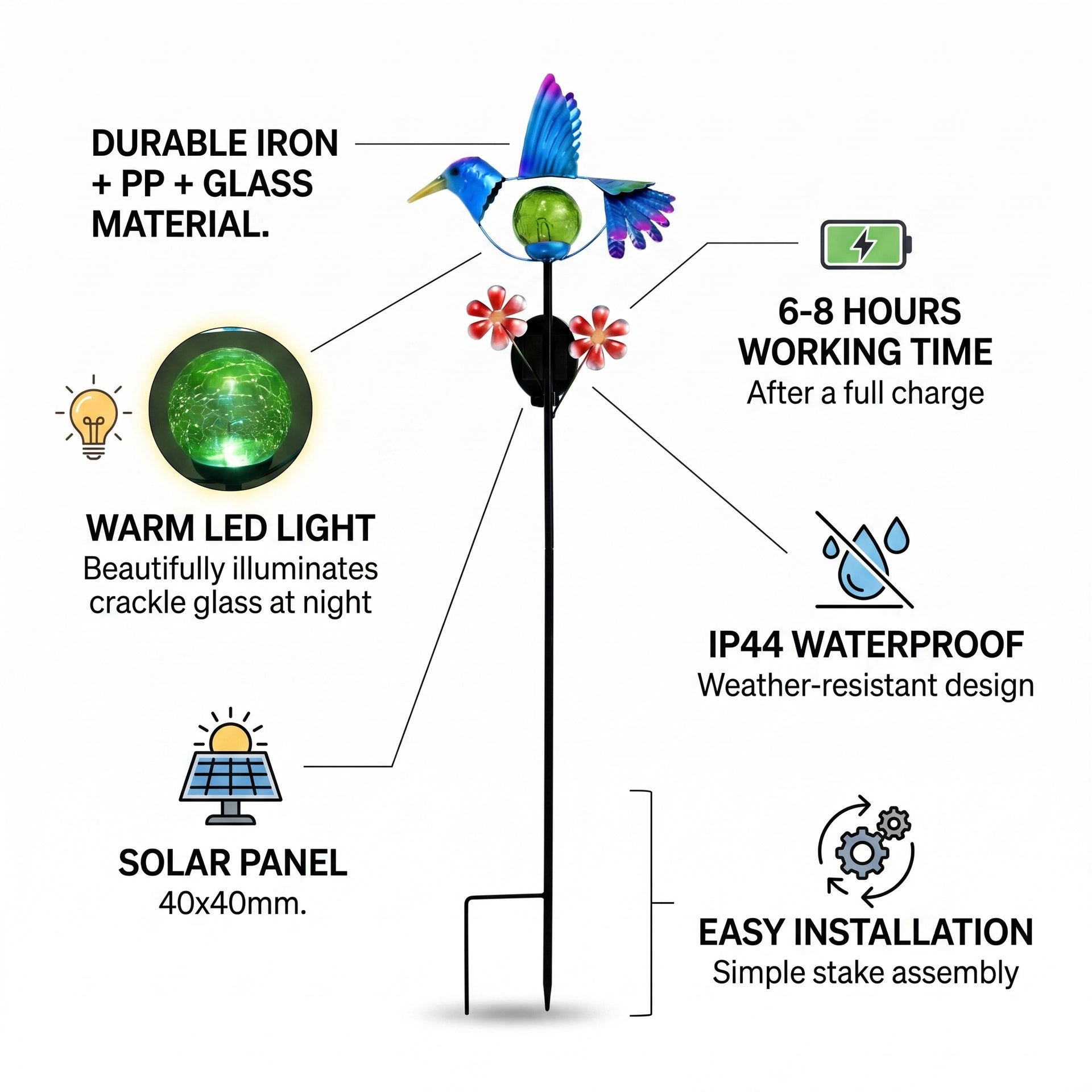 Decorative Solar-Powered Bird Landscape Ground Stake Lamp ( 24x11x78cm) - Blue V32513240 6