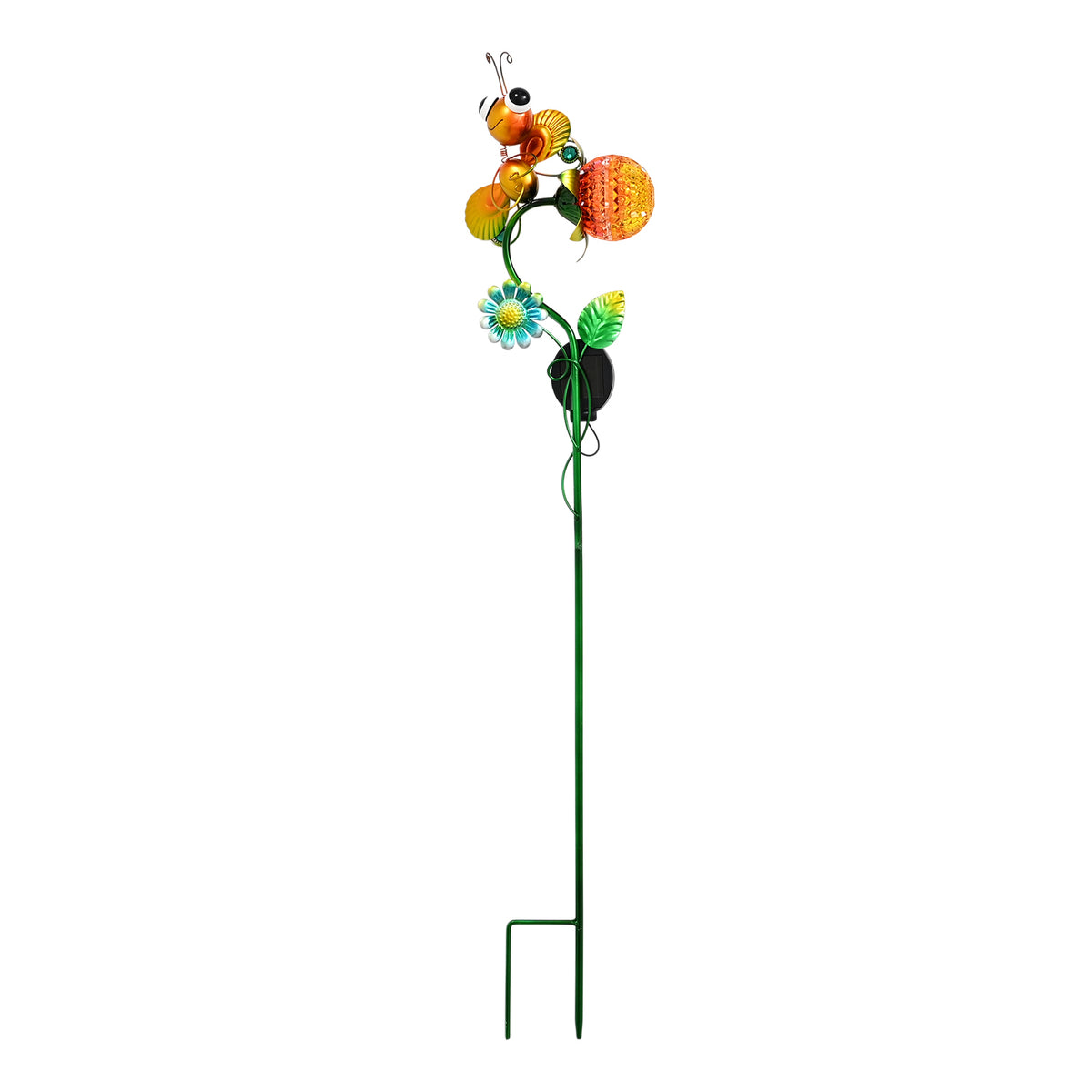 Decorative Solar-Powered Landscape Ground Stake Lamp - Artistic Whimsical Yellow Animal with Botanical Leaves &amp; Flowers - Yellow V32513460 0