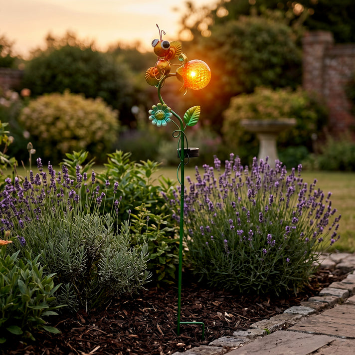 Decorative Solar-Powered Landscape Ground Stake Lamp - Artistic Whimsical Yellow Animal with Botanical Leaves &amp; Flowers - Yellow 8416510 2