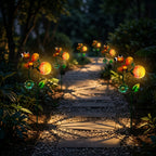 Decorative Solar-Powered Landscape Ground Stake Lamp - Artistic Whimsical Yellow Animal with Botanical Leaves & Flowers - Yellow_8416510_4