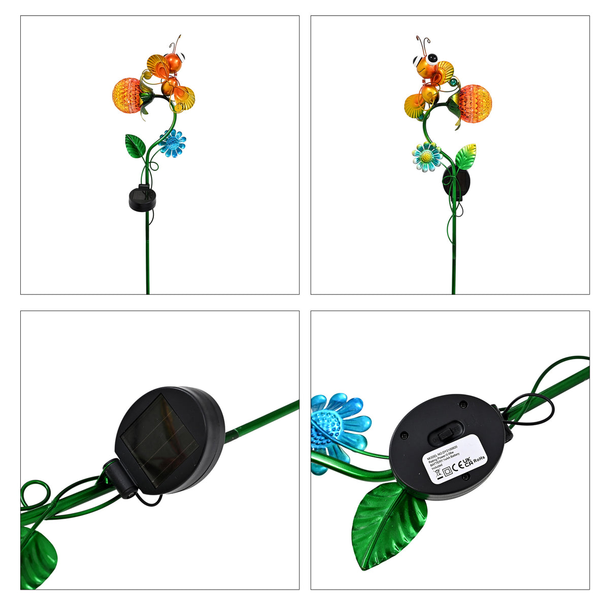 Decorative Solar-Powered Landscape Ground Stake Lamp - Artistic Whimsical Yellow Animal with Botanical Leaves &amp; Flowers - Yellow V32513460 6