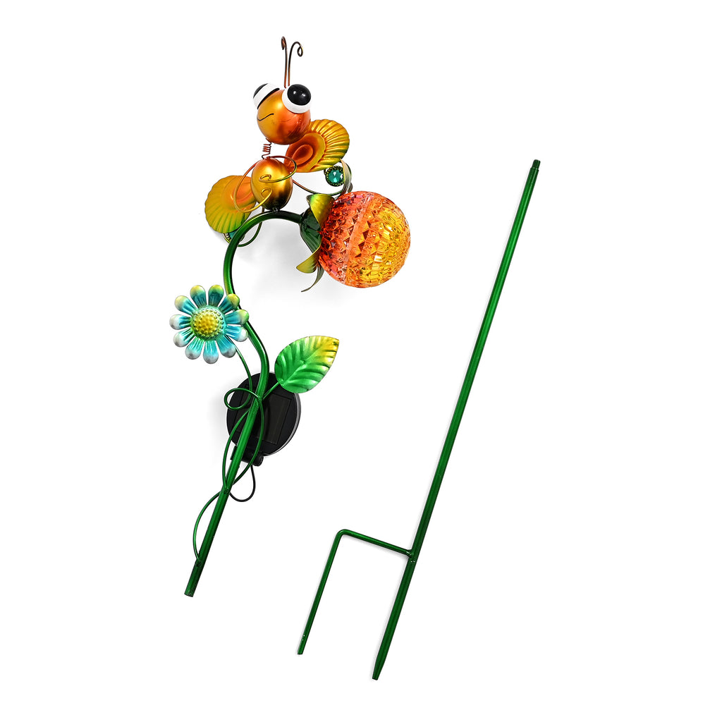 Decorative Solar-Powered Landscape Ground Stake Lamp - Artistic Whimsical Yellow Animal with Botanical Leaves & Flowers - Yellow_8416510_7