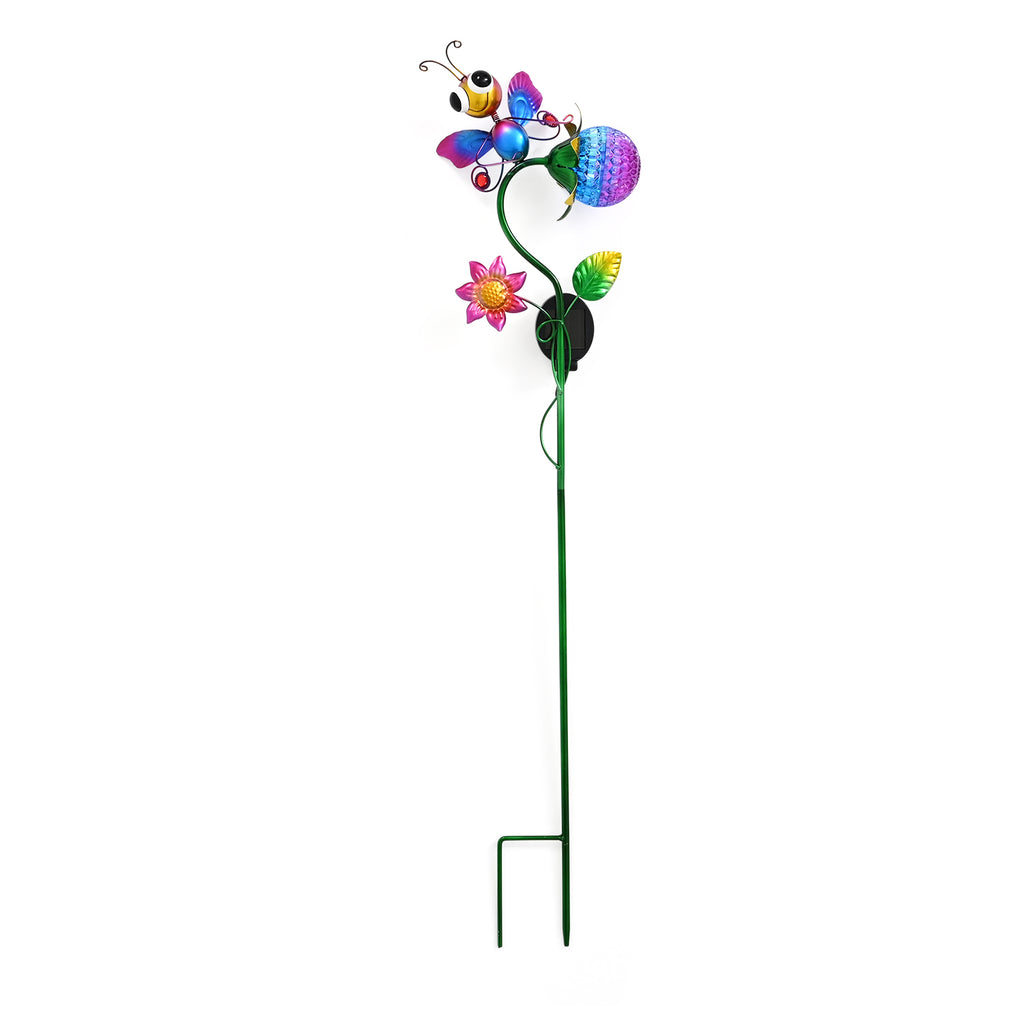 Decorative Solar-Powered Landscape Ground Stake Lamp - Artistic Whimsical Animal with Botanical Leaves & Flowers - Purple_8416511