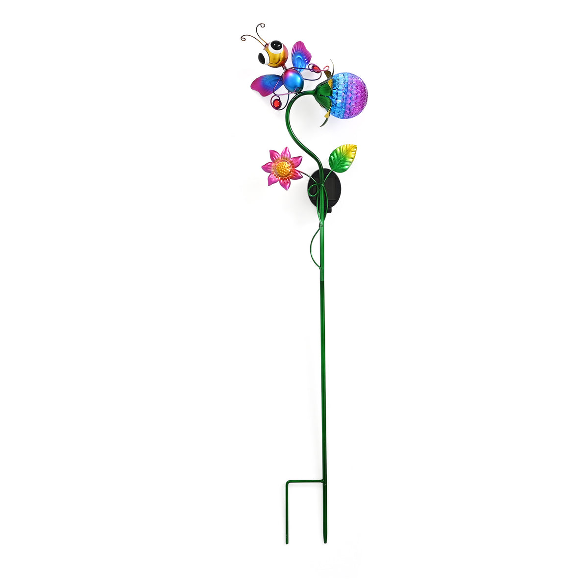 Decorative Solar-Powered Landscape Ground Stake Lamp - Artistic Whimsical Animal with Botanical Leaves &amp; Flowers - Purple V32527089 0