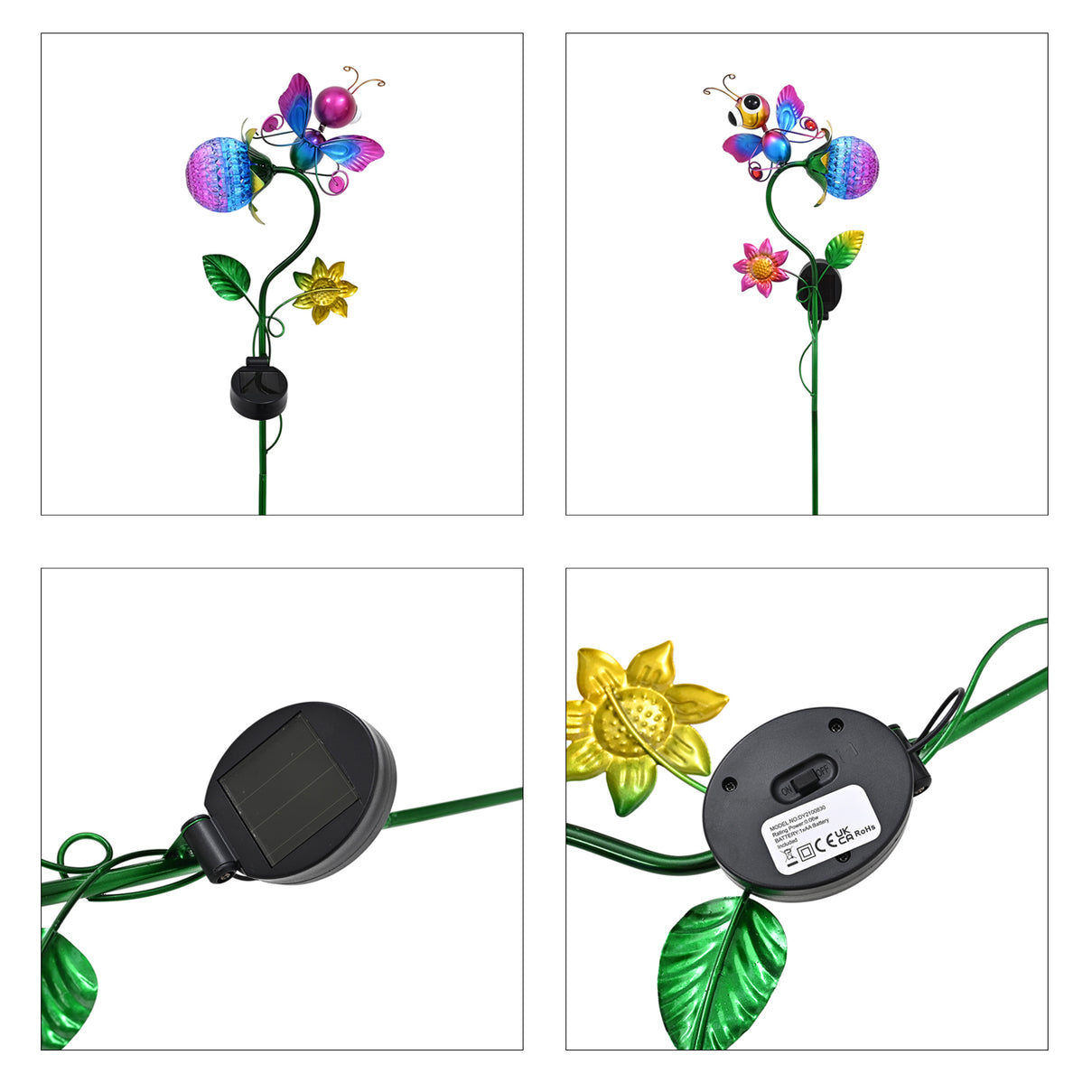 Decorative Solar-Powered Landscape Ground Stake Lamp - Artistic Whimsical Animal with Botanical Leaves &amp; Flowers - Purple V32527089 6