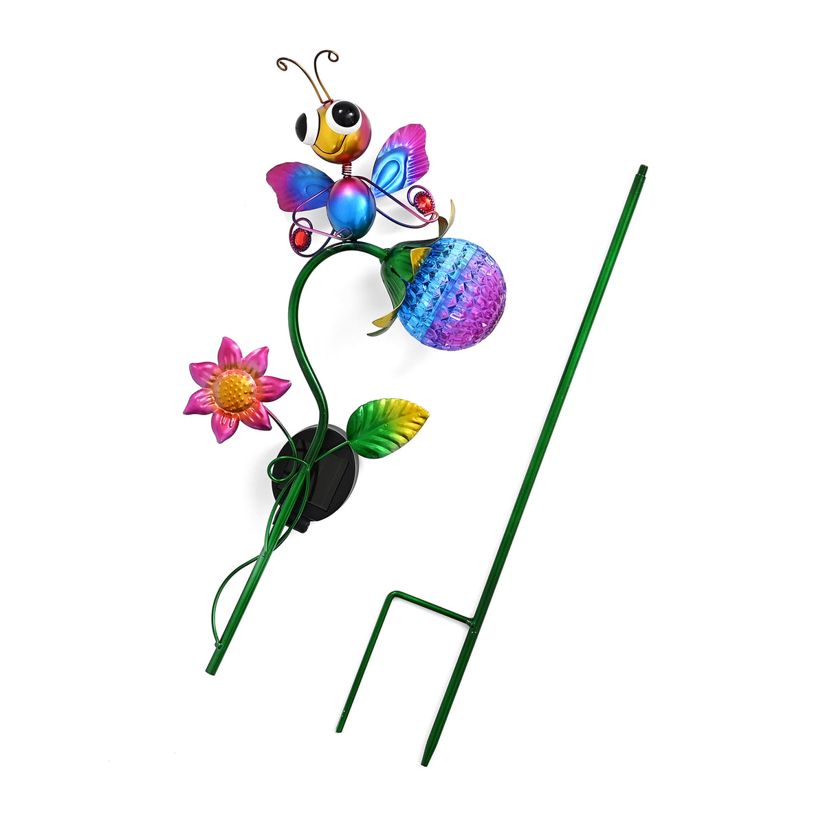 Decorative Solar-Powered Landscape Ground Stake Lamp - Artistic Whimsical Animal with Botanical Leaves &amp; Flowers - Purple V32527089 7
