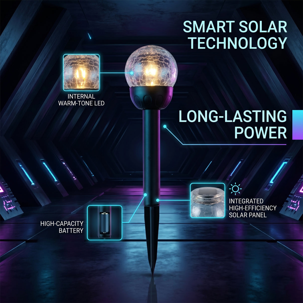 8-Piece Coordinated Outdoor Solar-Powered Plug-In Pathway Ground Stake Lamps (33x33mm) - Black 8416535 4