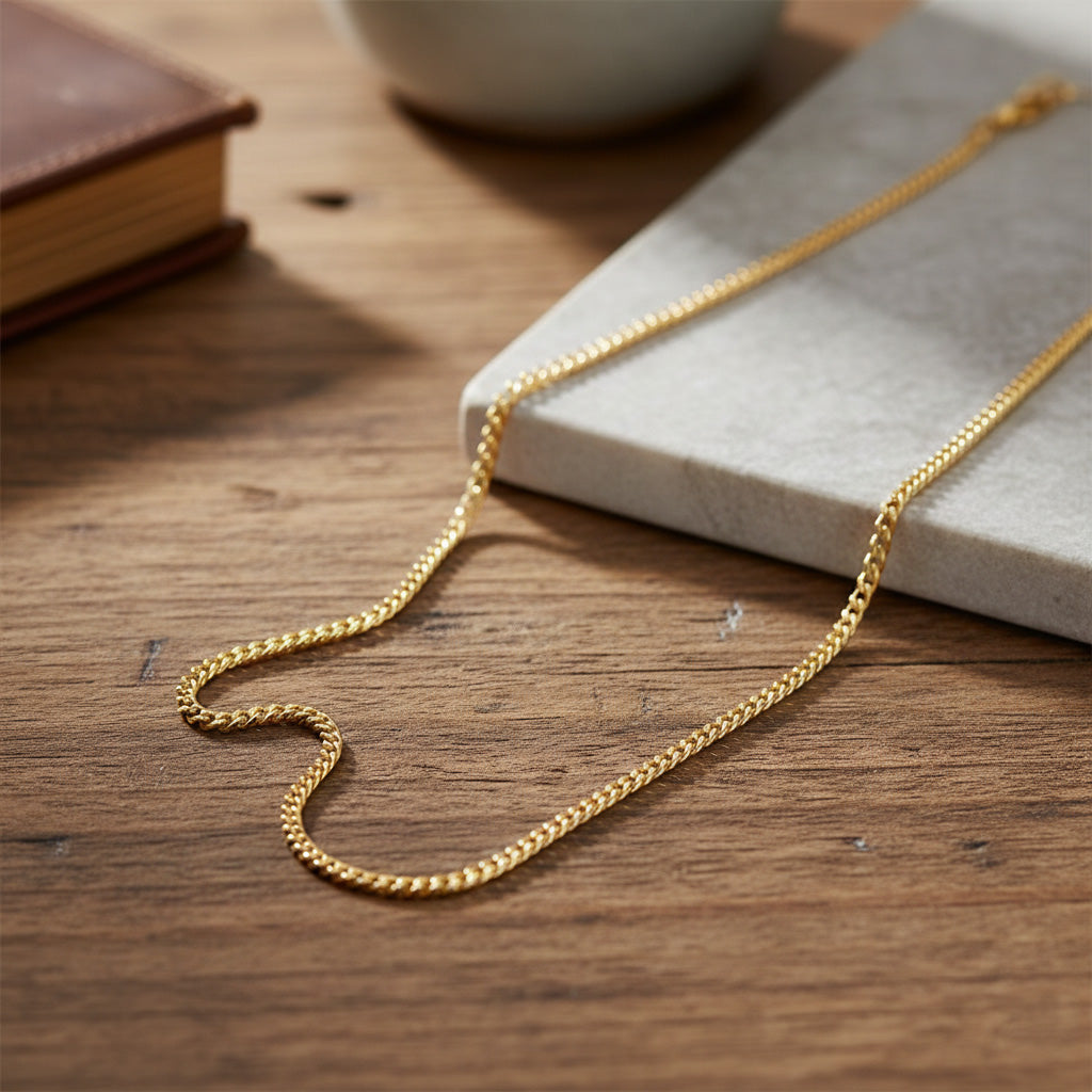 9K Yellow Gold 4MM Flat Curb Chain with Lobster Clasp 16 Inch 5.78g V32517544 1