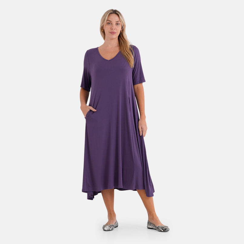 La Marey Stretch Jersey Dress With Side Pockets (Size M, 12-14) - Dark Purple_8416842