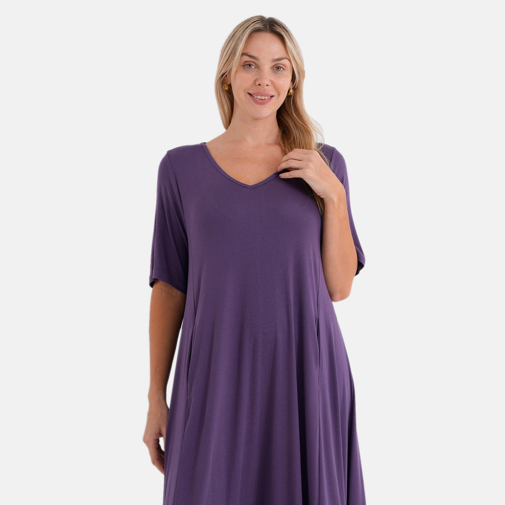 La Marey Stretch Jersey Dress With Side Pockets (Size M, 12-14) - Dark Purple_8416842_4