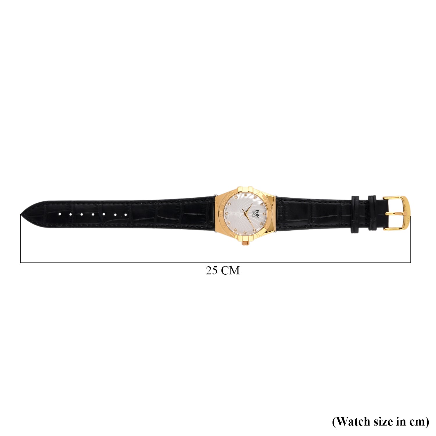 EON 1962 Ronda 763 Limited Edition Swiss Movement 12 Lab Grown Diamond (VVS- E-F) Watch with 5ATM Water Resistance Leather Strap-Black 8416960 8