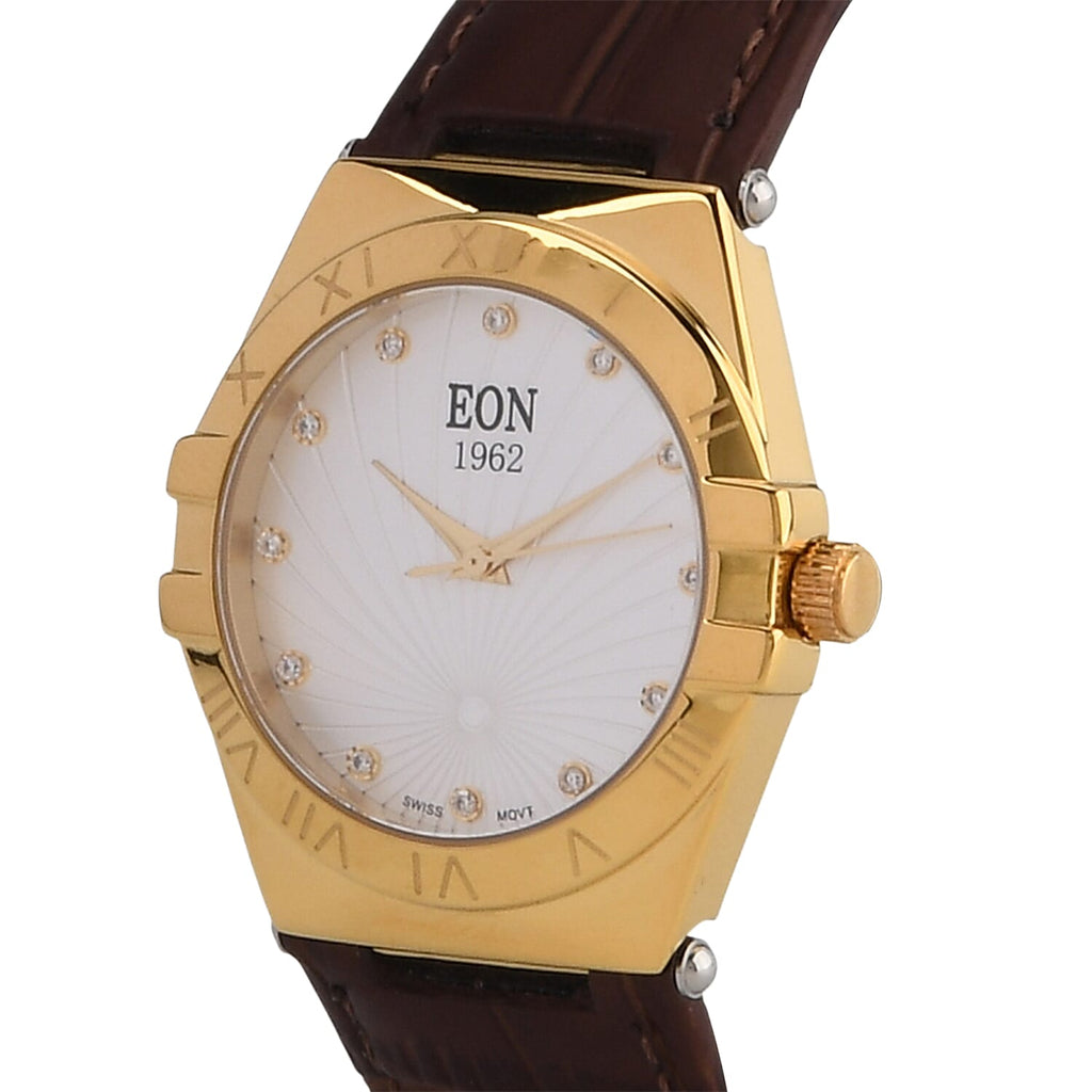 EON 1962 Ronda 763 Limited Edition Swiss Movement VVS/ E-F 12 Lab Grown Diamonds Watch with 5ATM Water Resistance Leather Strap-Brown_8416962_4
