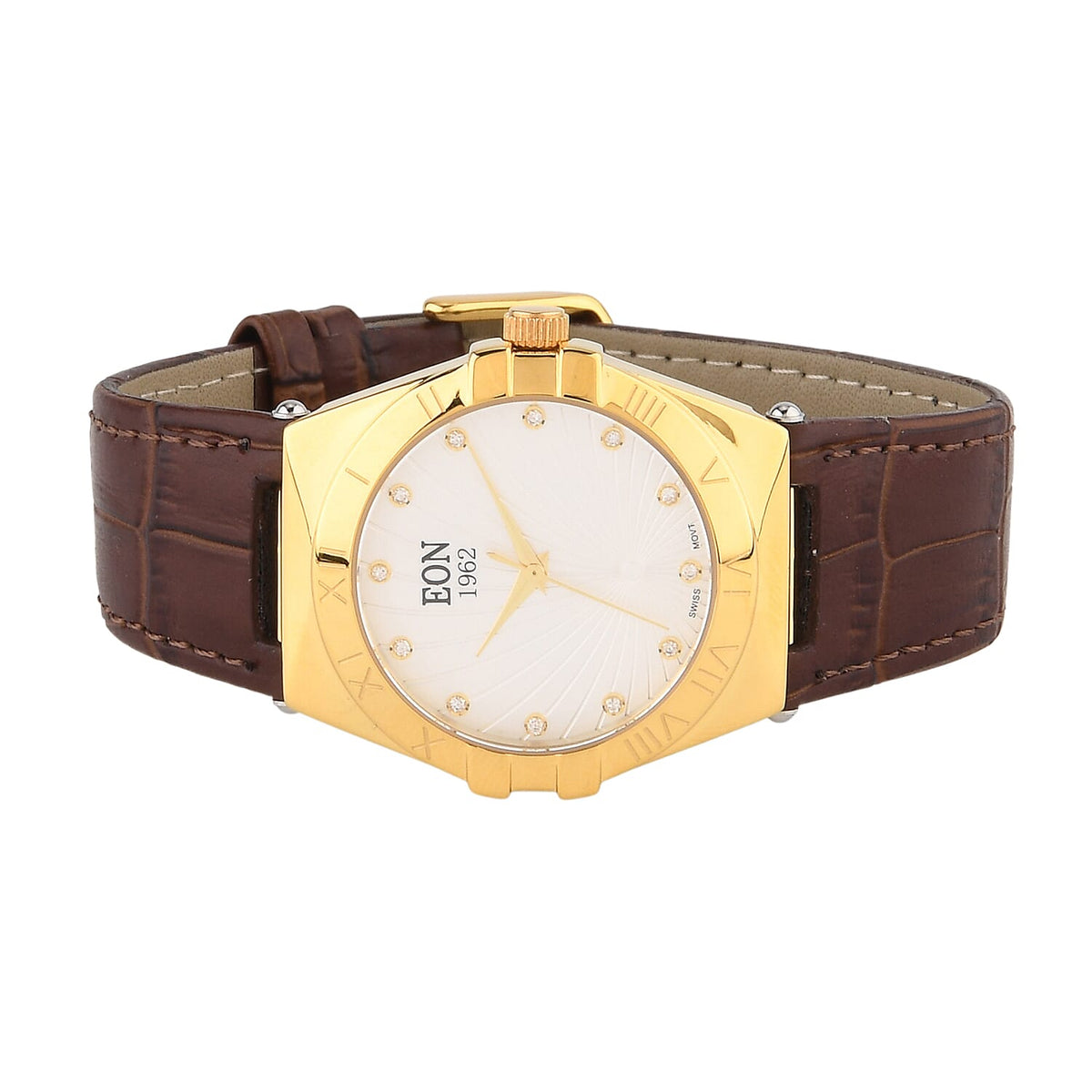 EON 1962 Ronda 763 Limited Edition Swiss Movement 12 Lab Grown Diamond ( VVS- E-F) Watch with 5ATM Water Resistance Leather Strap-Brown 8416962 6