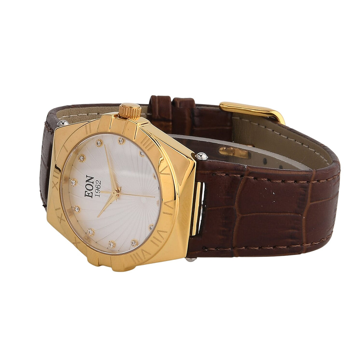 EON 1962 Ronda 763 Limited Edition Swiss Movement 12 Lab Grown Diamond ( VVS- E-F) Watch with 5ATM Water Resistance Leather Strap-Brown 8416962 7