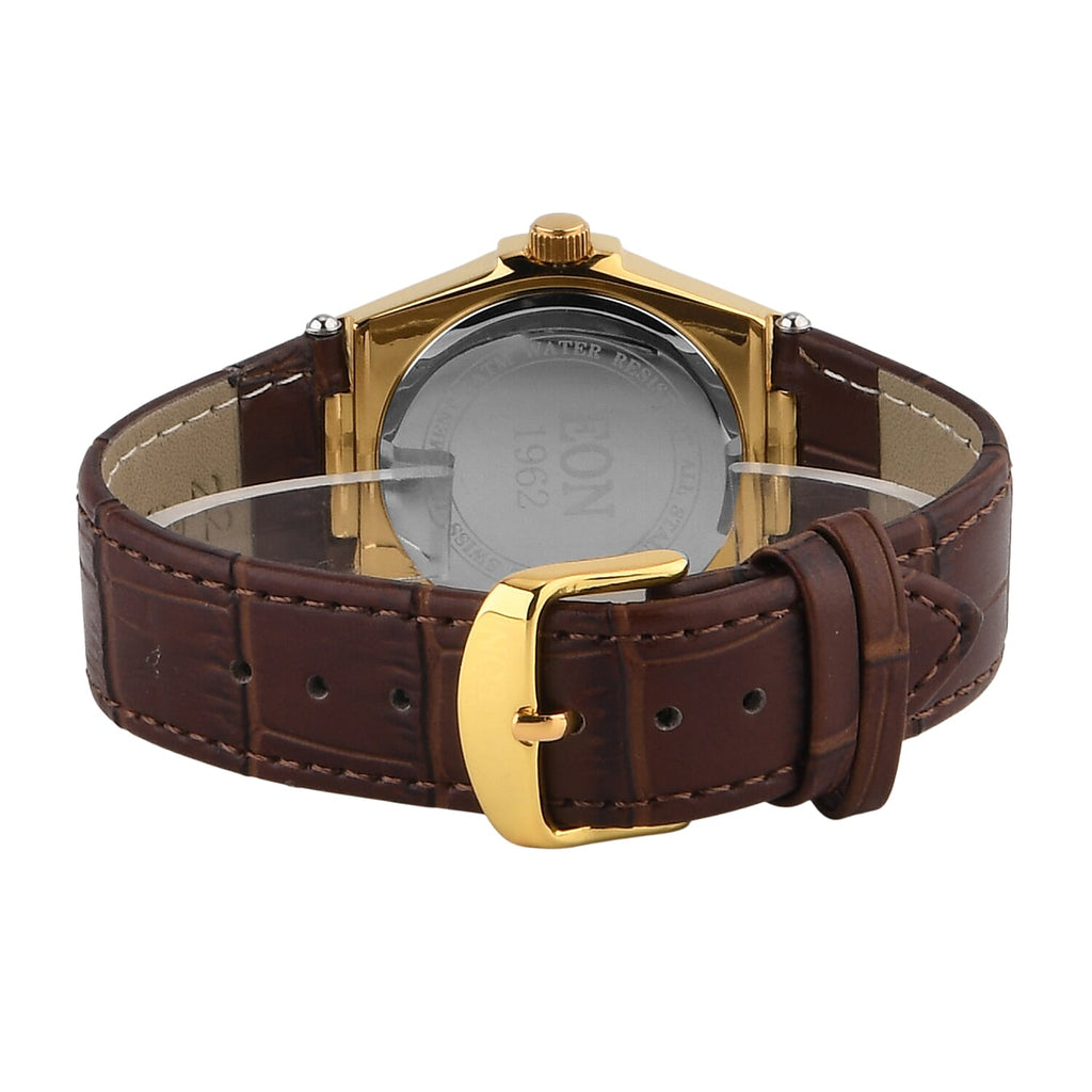 EON 1962 Ronda 763 Limited Edition Swiss Movement VVS/ E-F 12 Lab Grown Diamonds Watch with 5ATM Water Resistance Leather Strap-Brown_8416962_7