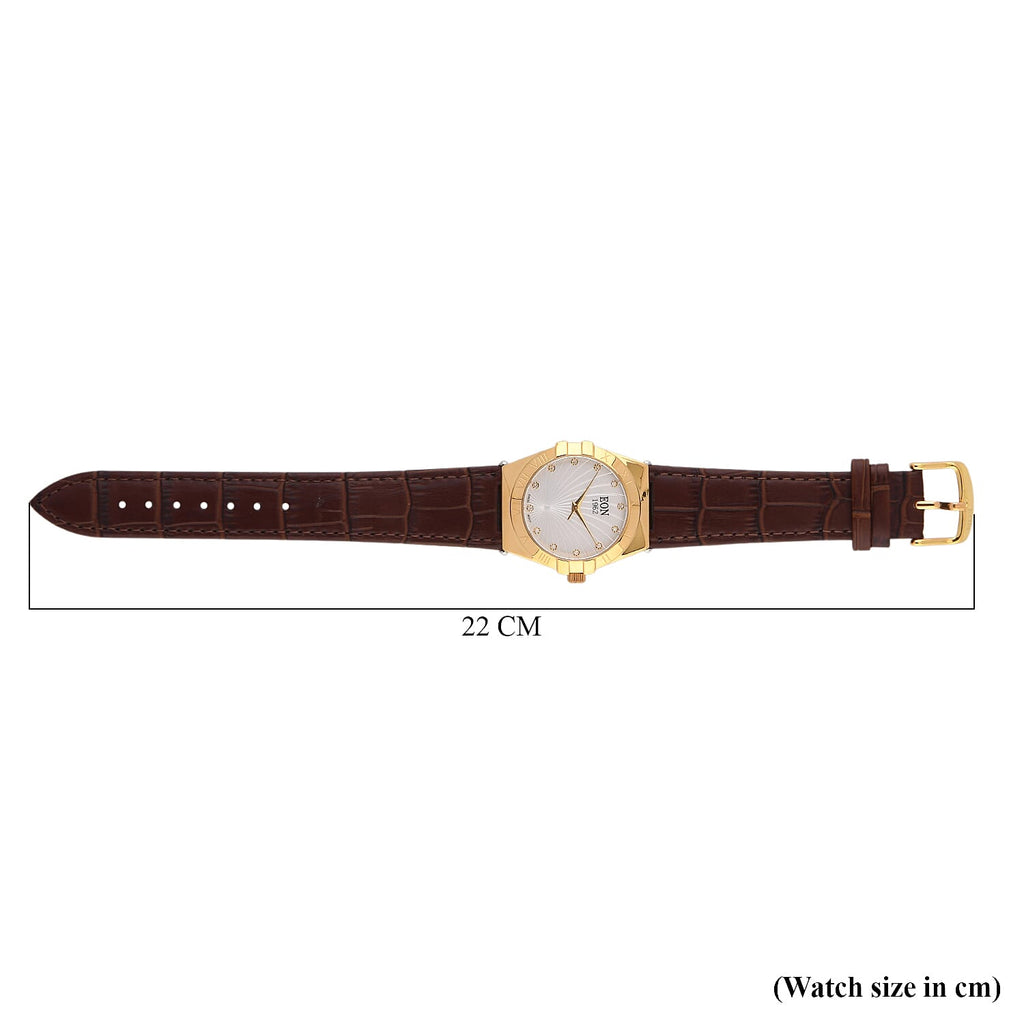 EON 1962 Ronda 763 Limited Edition Swiss Movement VVS/ E-F 12 Lab Grown Diamonds Watch with 5ATM Water Resistance Leather Strap-Brown_8416962_8