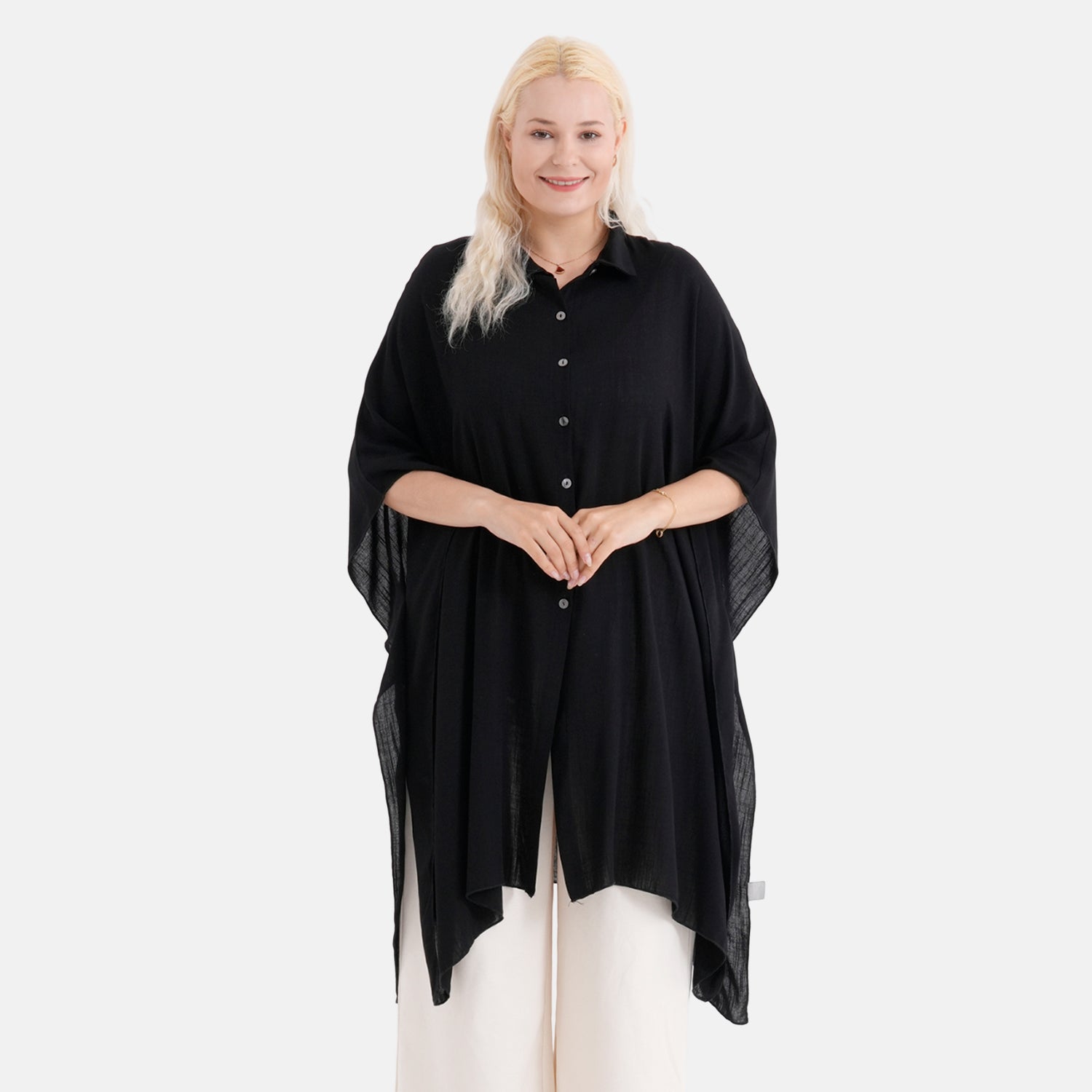 La Marey Kaftan-Style Longline Shirt (One Size) - Black V32520930 0