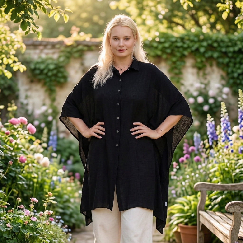 La Marey Kaftan-Style Longline Shirt (One Size) - Black_8416988_1