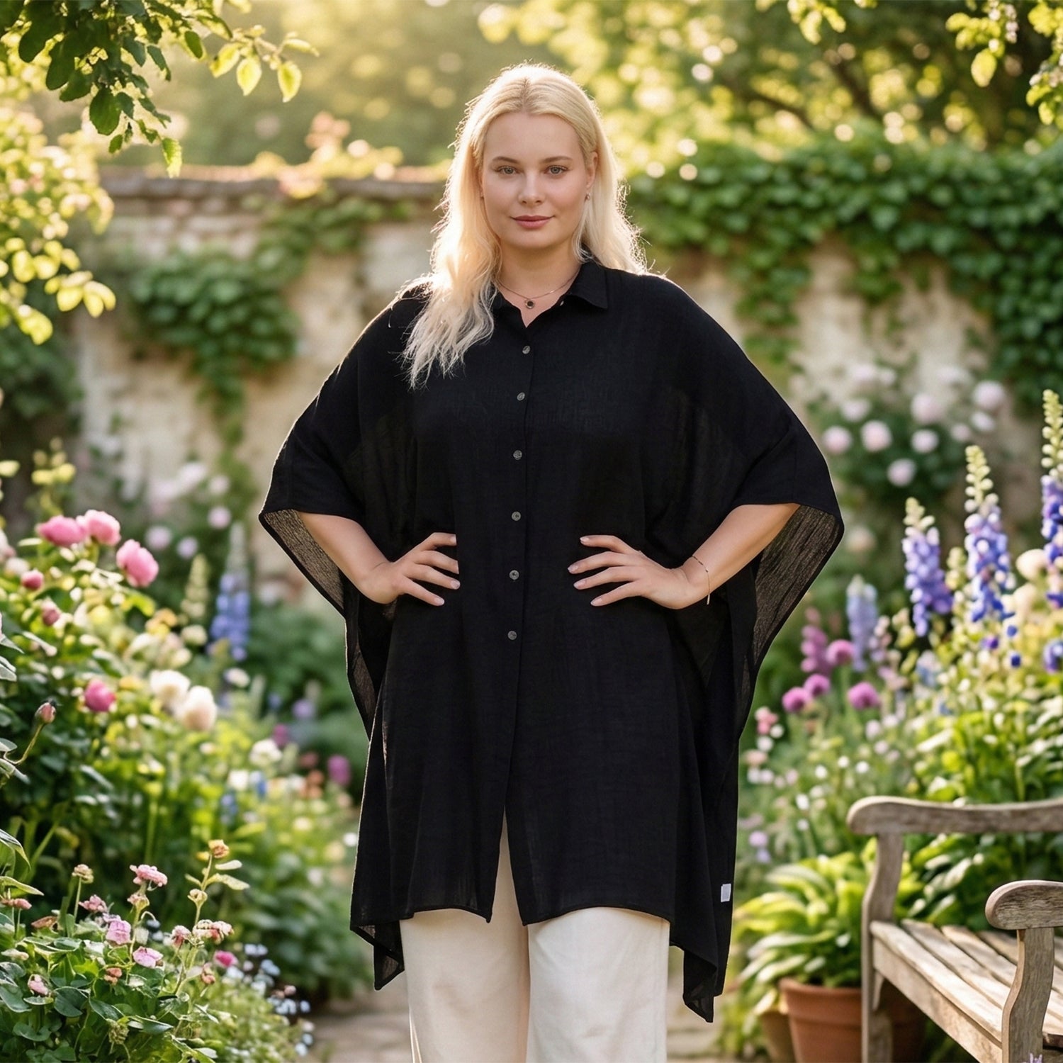 La Marey Kaftan-Style Longline Shirt (One Size) - Black V32520930 2
